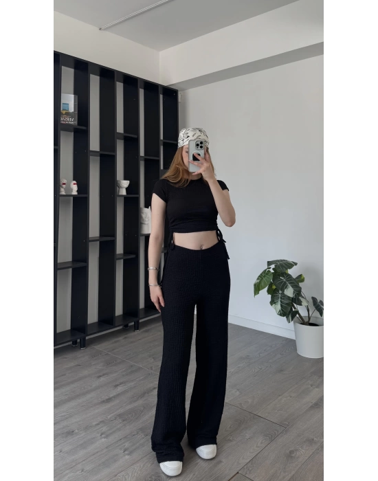 Siyah Fulia Çift Büzgülü Gofre Takım