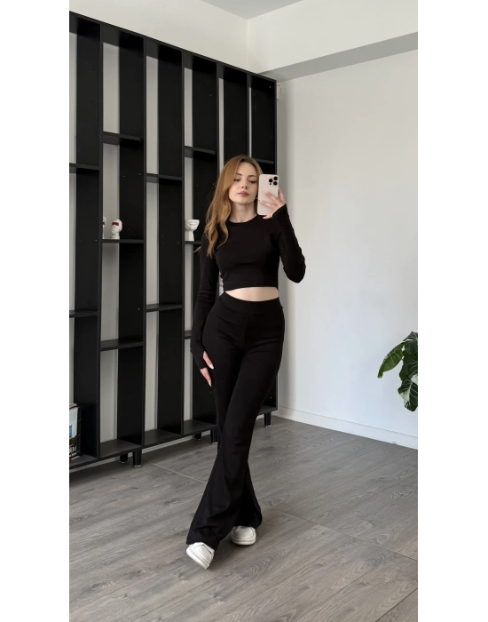 Siyah Gaia Parmak Geçirmeli Tayt Takım
