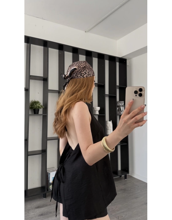 Siyah Hailey Bağcıklı Şortlu Takım