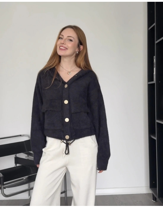 Siyah Jenny Düğmeli Yumoş Ceket