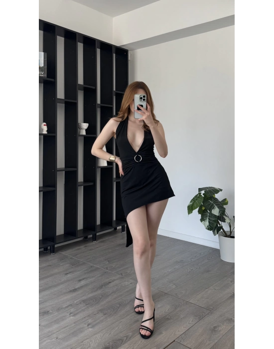 Siyah Katie V Dekolteli Elbise