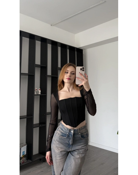 Siyah Kayle Tül Detay Korse