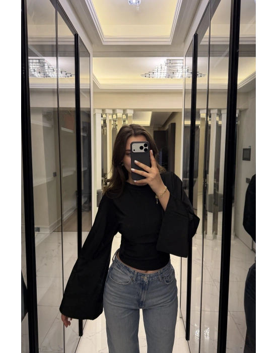 Siyah Lia Yarasa Kollu Bluz