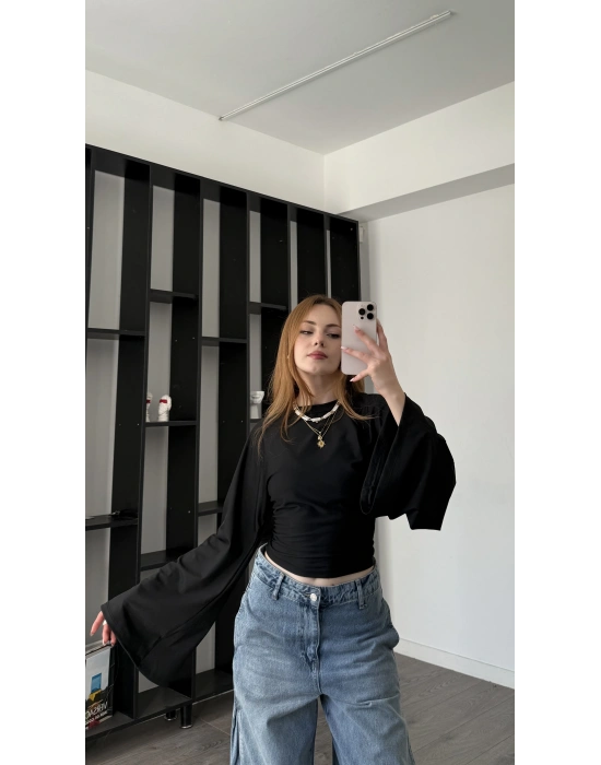 Siyah Lia Yarasa Kollu Bluz