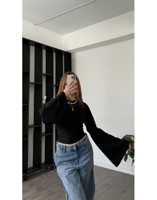 Siyah Lia Yarasa Kollu Bluz