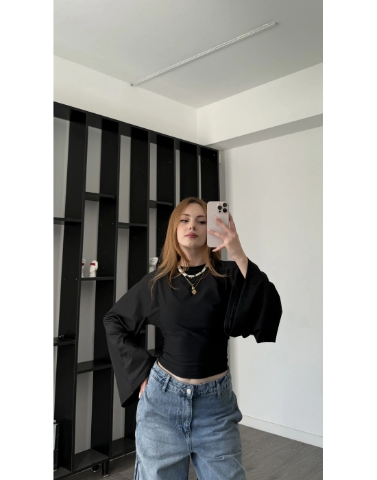 Siyah Lia Yarasa Kollu Bluz