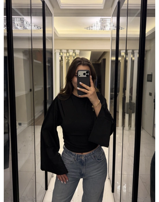 Siyah Lia Yarasa Kollu Bluz