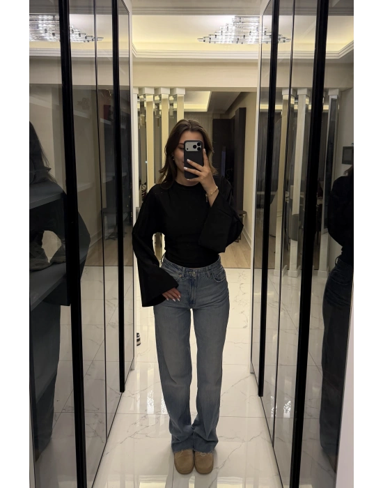 Siyah Lia Yarasa Kollu Bluz