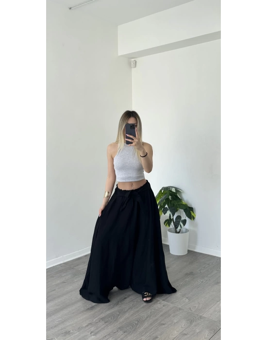 Siyah Lily Dökümlü Salaş Pantolon