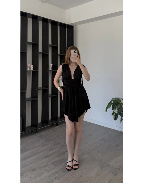 Siyah Livia Bağcık Omuzlu Astarlı Elbise