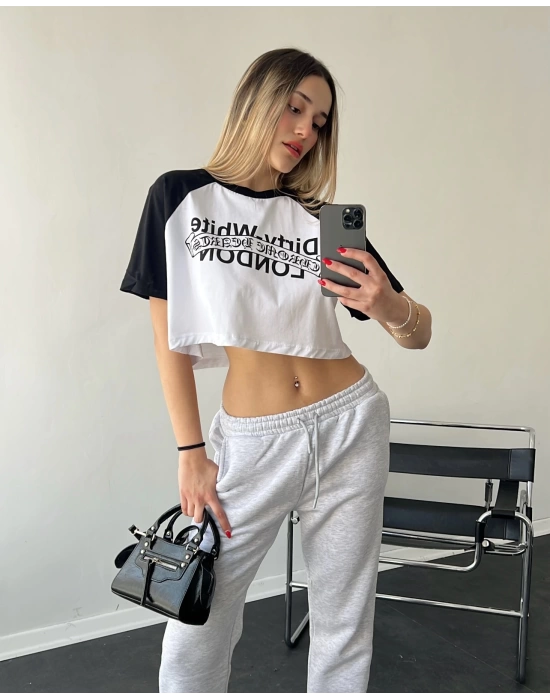 Siyah London Crop Tshirt