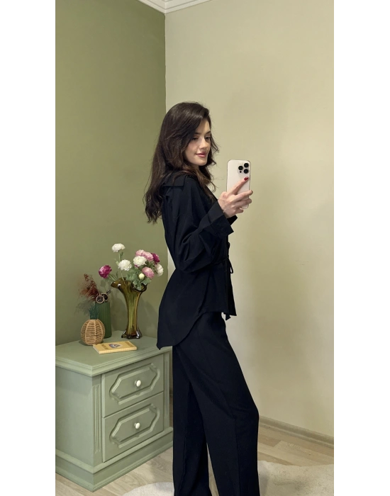 Siyah Lucia Bağcıklı Gömlekli Takım