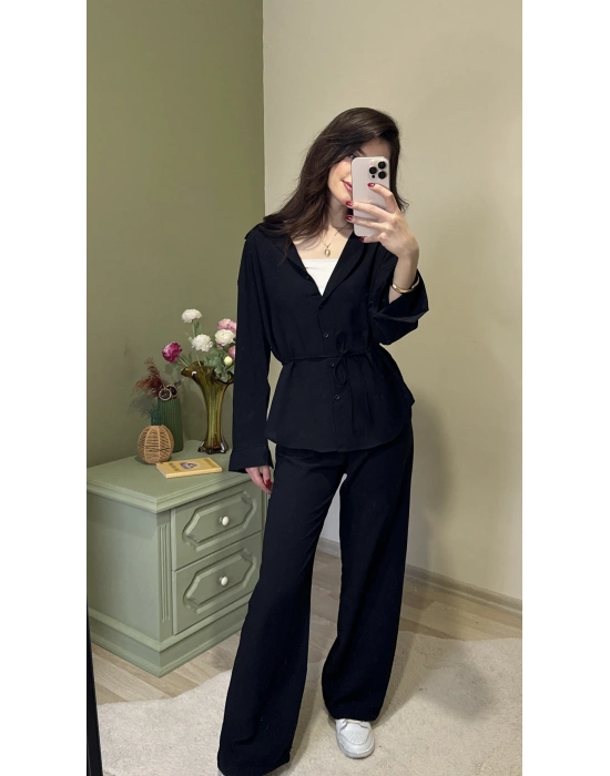 Siyah Lucia Bağcıklı Gömlekli Takım