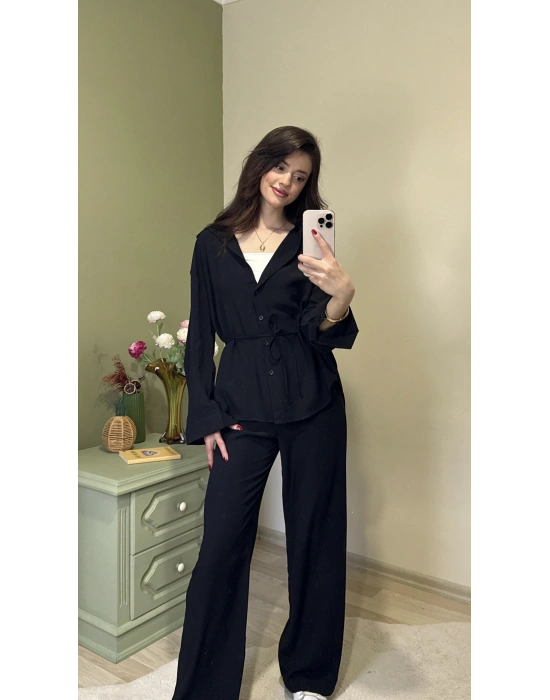 Siyah Lucia Bağcıklı Gömlekli Takım