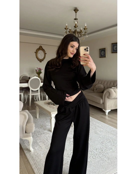 Siyah Luna V Bel Kesimli Modal Takım