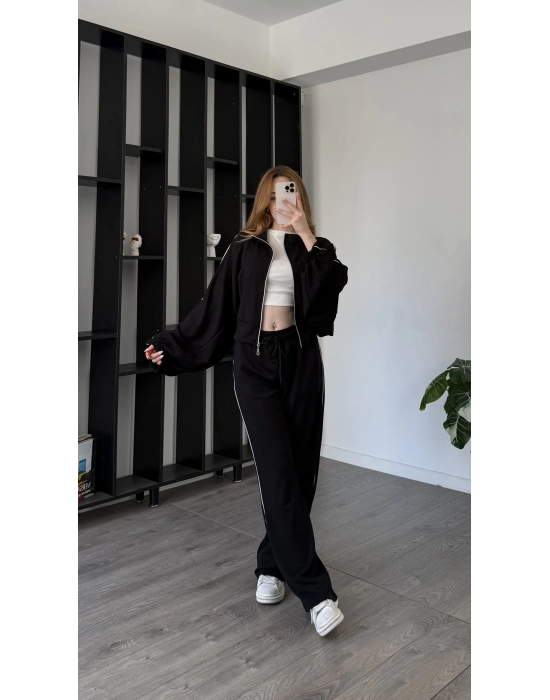 Siyah Luvy Modal Şeritli Takım