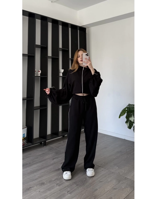 Siyah Luvy Modal Şeritli Takım