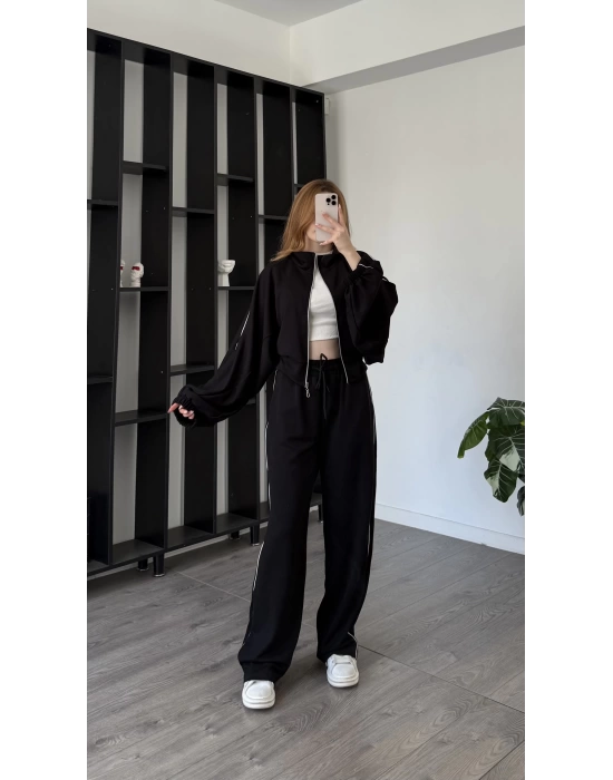 Siyah Luvy Modal Şeritli Takım