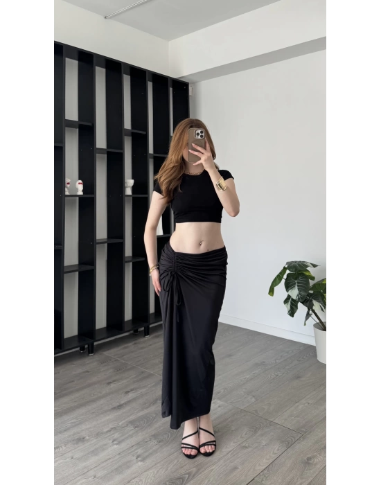 Siyah Melinda Büzgülü Etek
