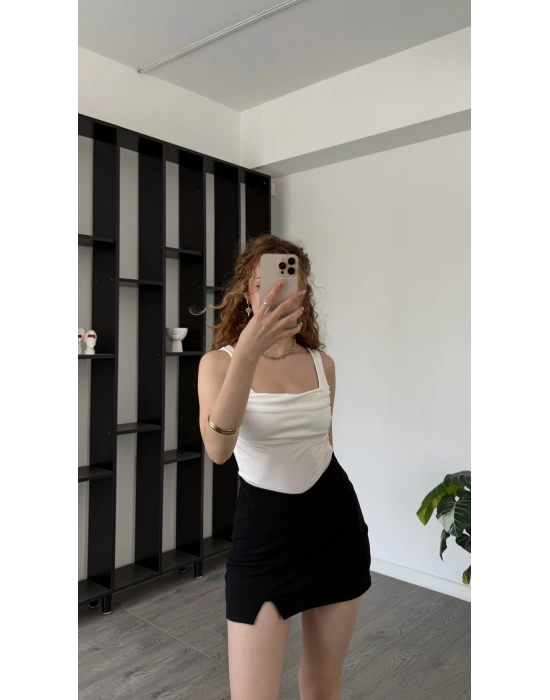 Siyah Merien V Bel Detaylı İçi Şortlu Etek