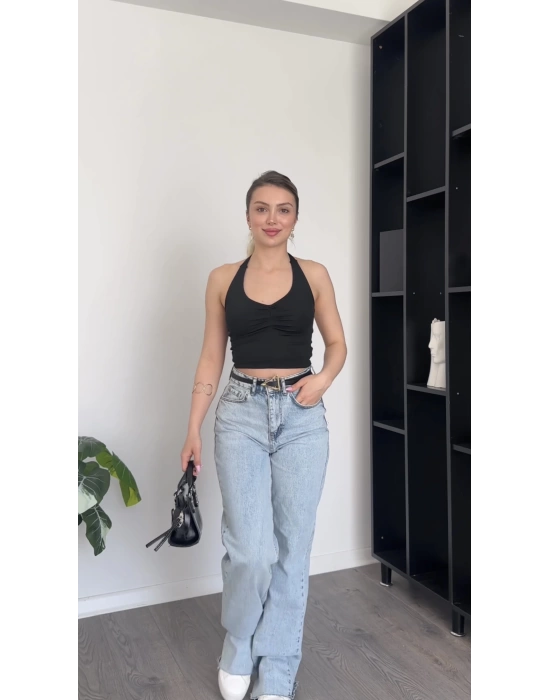Siyah Mery Boyundan Bağlamalı Bluz
