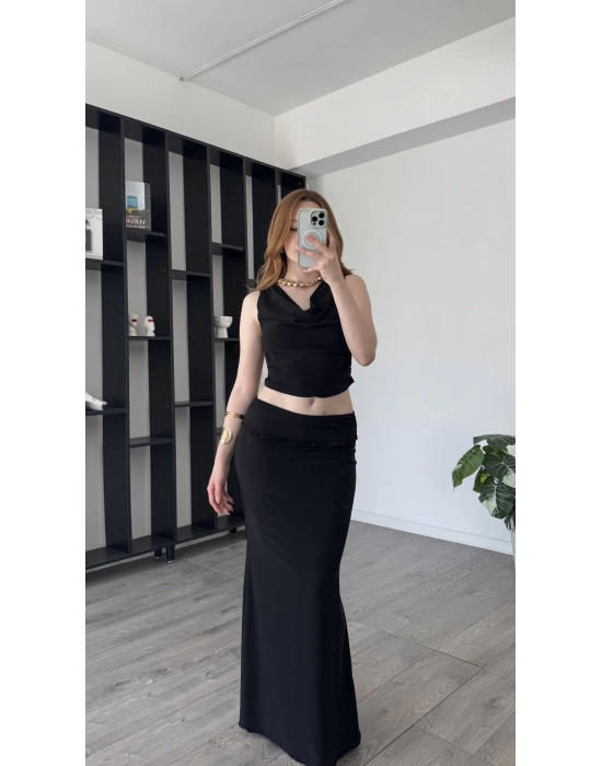 Siyah Miela Fırfır Detay 2’li Takım