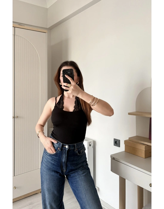 Siyah Nancy Dantel Kombineli Bodysuit