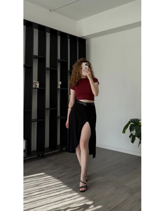 Siyah Niky Şortlu Kruvaze Etek