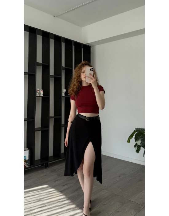 Siyah Niky Şortlu Kruvaze Etek