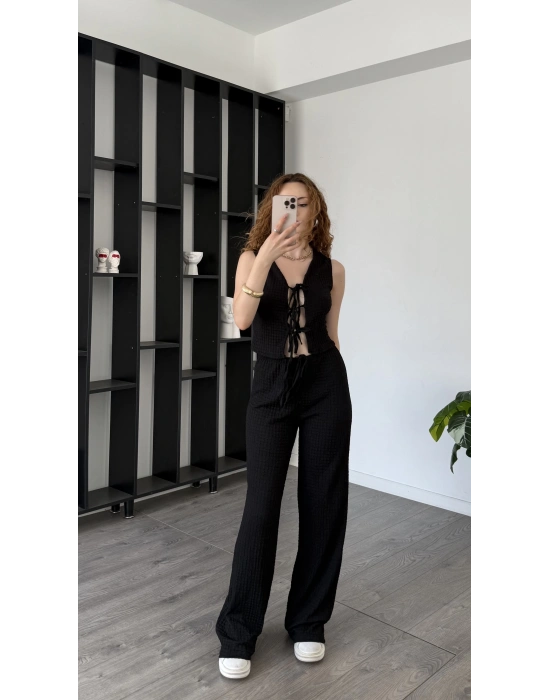 Siyah Ole Düğmeli Bürümcük Takım