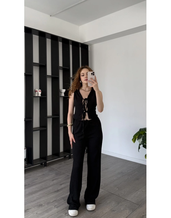 Siyah Ole Düğmeli Bürümcük Takım