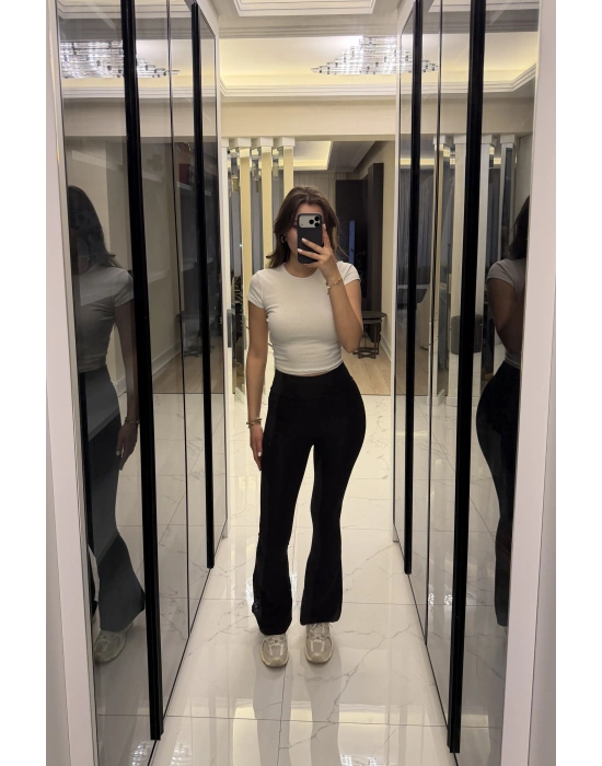 Siyah Oys Muadil Ekstra Sıcak Flare Tayt Pantolon