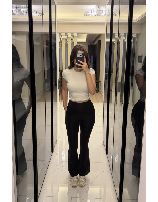 Siyah Oys Muadil Ekstra Sıcak Flare Tayt Pantolon