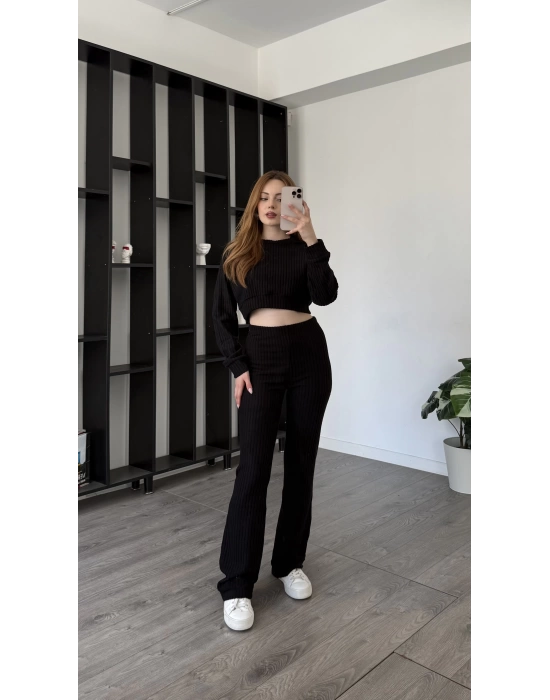 Siyah Scarlet Fitilli Pantolon Bluz 2’li Takım