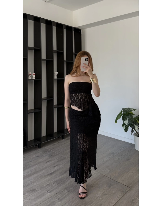 Siyah Selay Güpürlü Astarlı 2’li Takım