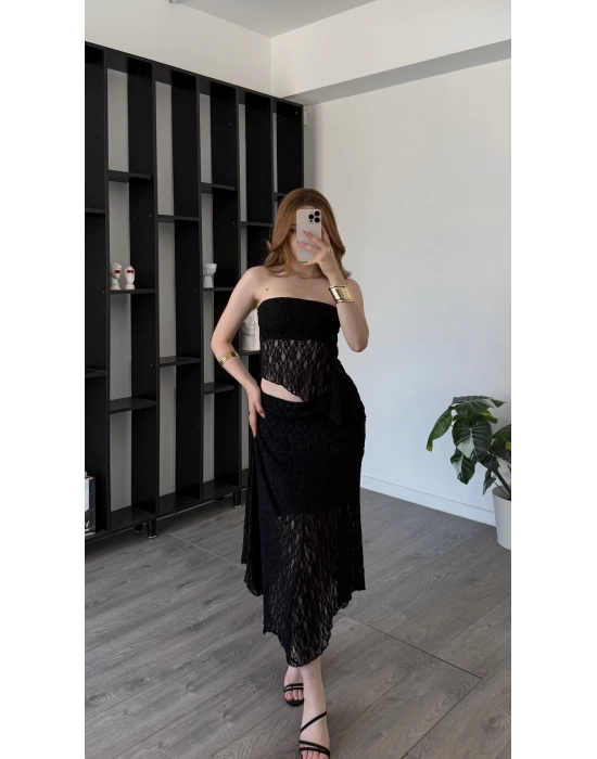 Siyah Selay Güpürlü Astarlı 2’li Takım