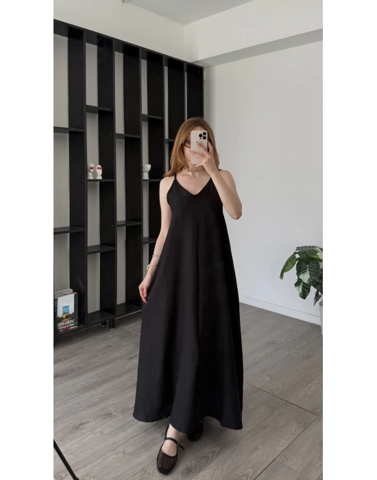 Siyah Sindy Askılı Salaş Elbise