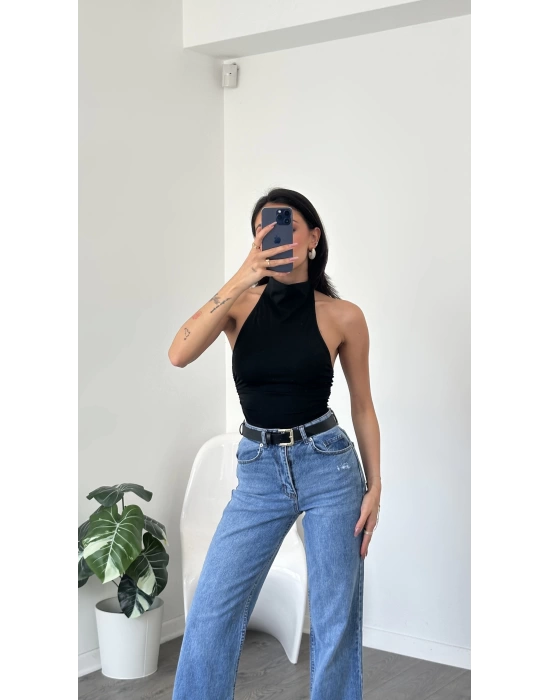 Siyah Sophia Sırt Dekolteli Bluz