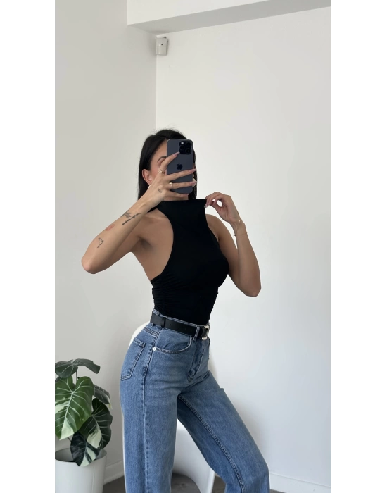 Siyah Sophia Sırt Dekolteli Bluz