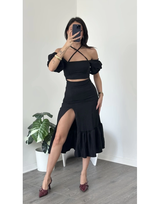 Siyah Talia Etek Büstiyer Takım