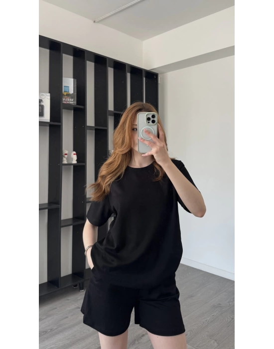 Siyah Tara Şort Tshirt 2’li Takım
