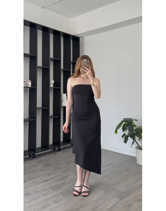 Siyah Tyla Basic Asimetrik Straplez Elbise