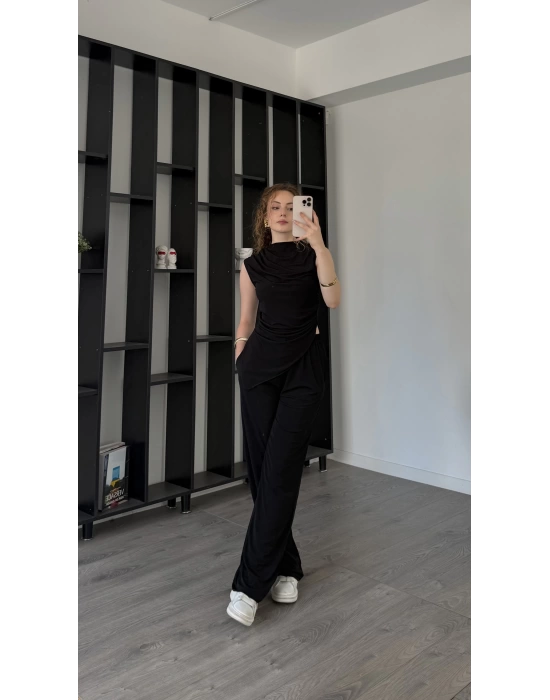 Siyah Venna Asimetrik Kesimli Sandy 2’li Takım
