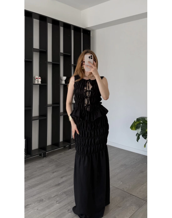 Siyah Zey Tasarım Bağcıklı Takım