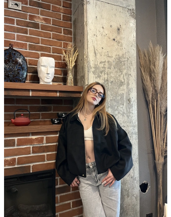 Siyah Zr Muadil Bomber Süet Ceket