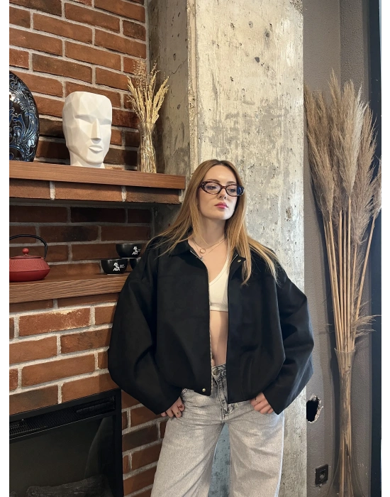 Siyah Zr Muadil Bomber Süet Ceket