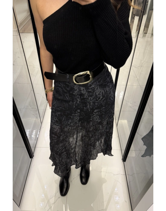 Siyah Zr Muadil Kemerli Desenli Etek