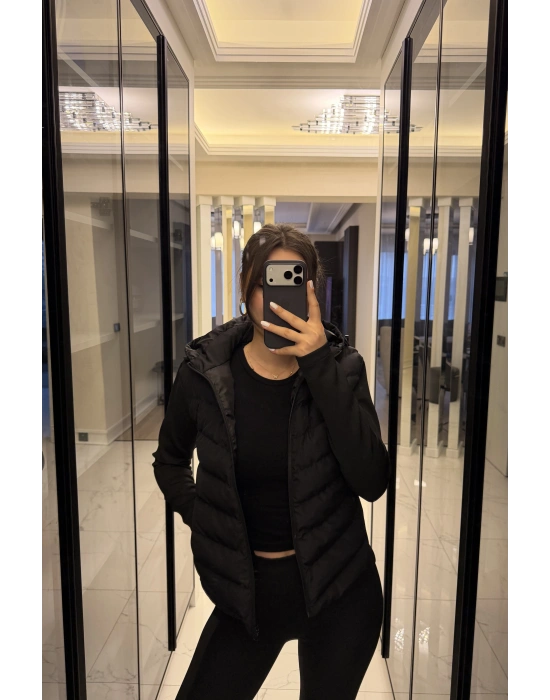 Siyah Zr Muadil Slim Şişme Mont