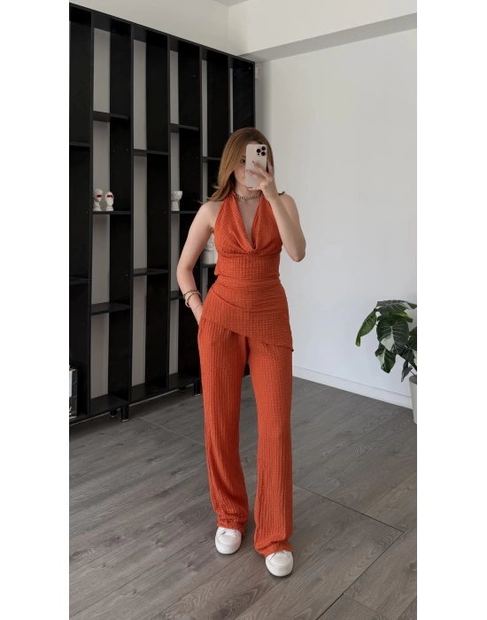 Turuncu Osso Degaje Yakalı Bağlamalı Takım