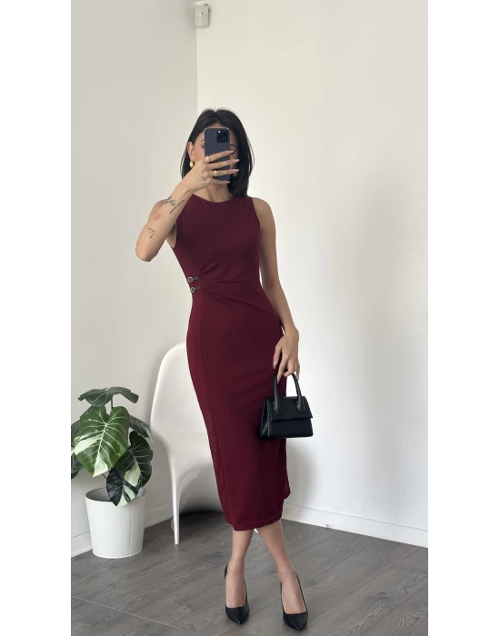 Vera Bordo Kemer Detaylı Kalem Elbise